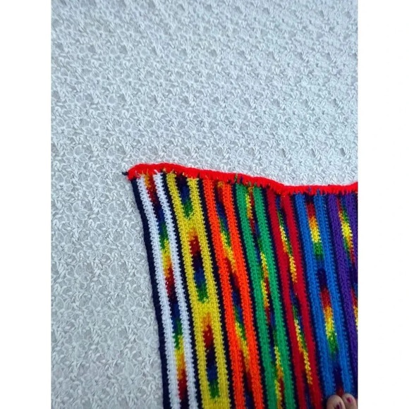 Rainbow Colors Granny Crochet Afghan Tasseled Fringed Blanket Multi 42" - Picture 9 of 11